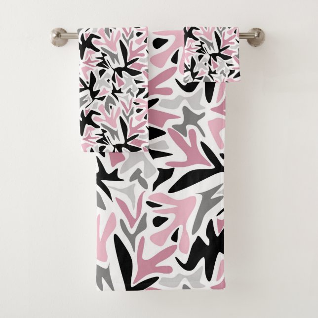 Abstract, Black and Pink, Youth, Modern Throw Pill Bath Towel Set (Insitu)