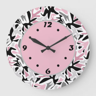Abstract, Black and Pink, Youth, Modern Throw Pill Large Clock