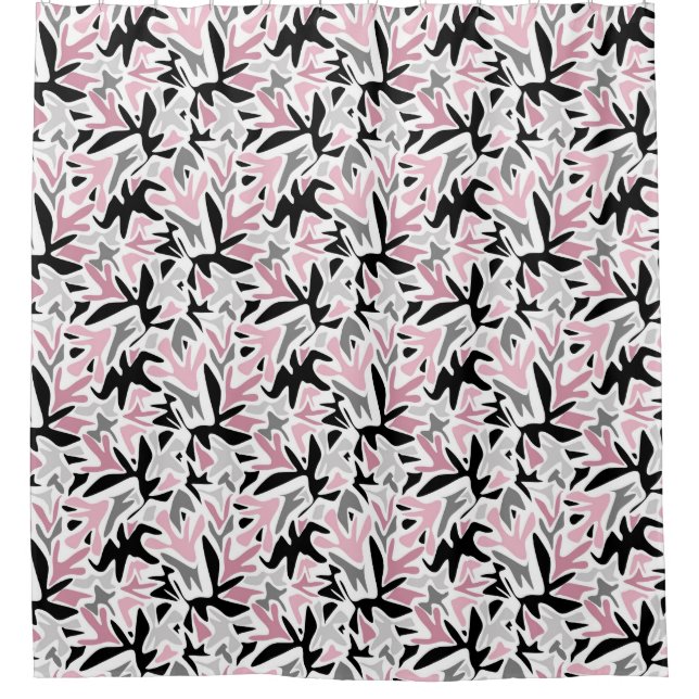 Abstract, Black and Pink, Youth, Modern Throw Pill Shower Curtain (Front)