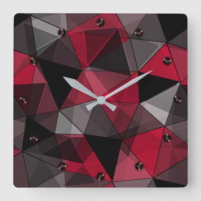 Abstract, black and red, triangle, geometric, blac square wall clock (Front)