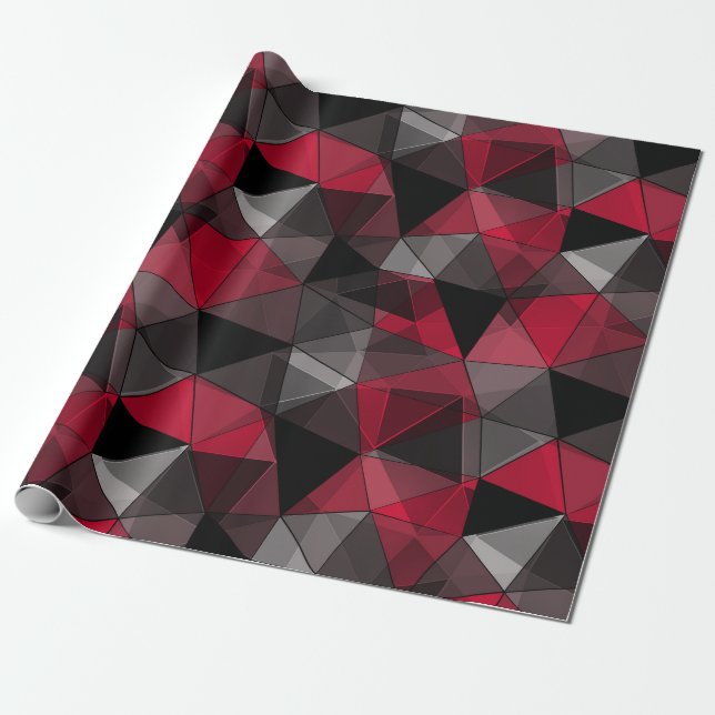 Abstract, black and red, triangle, geometric wrapping paper (Unrolled)
