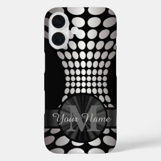 Abstract black and silver pattern monogrammed iPhone 16 case