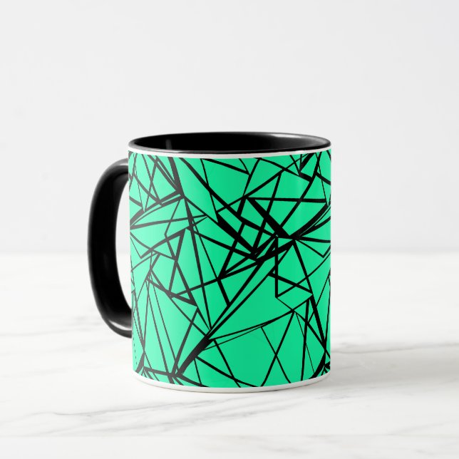 Abstract black and turquoise mug (Front Left)