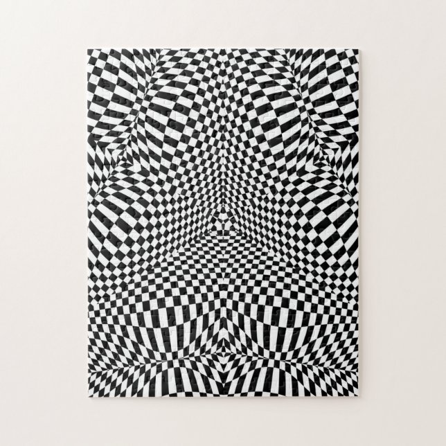 Abstract black and white chequered pattern jigsaw puzzle (Vertical)