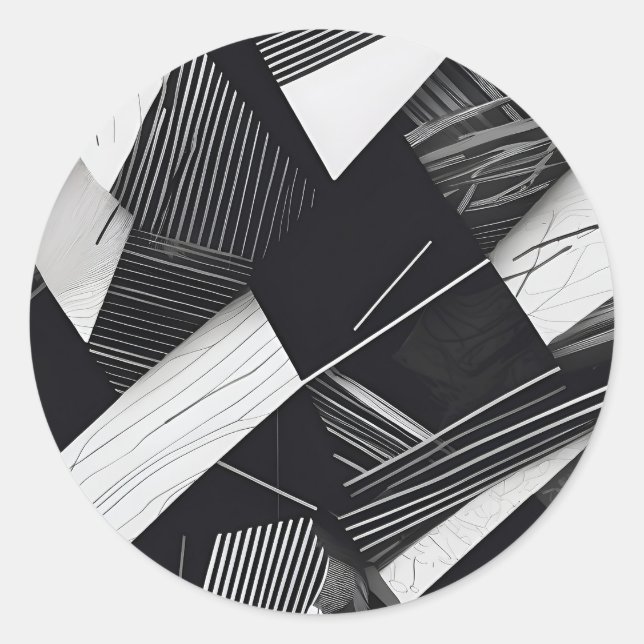 Abstract Black and White Dark Geometric Pattern Classic Round Sticker (Front)
