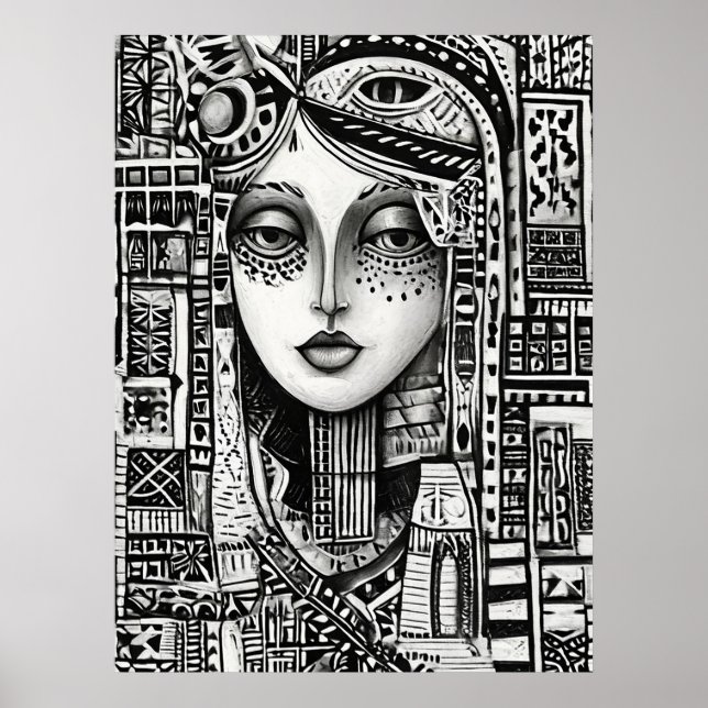 🖤 Abstract Black And White Face Line Art Minimal  Poster (Front)