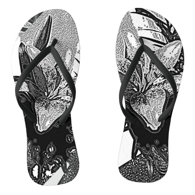 abstract black and white flower monochrome jandals (Footbed)