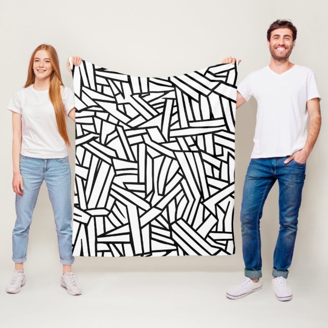 Abstract Black and White Geometric Line Pattern Fleece Blanket (In Situ)
