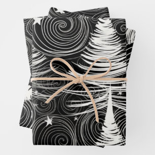 Abstract Black and White Holidays Trees Magnet Wrapping Paper Sheet