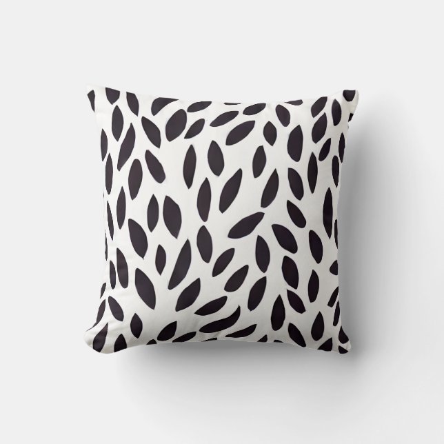 Abstract black and white leaves pattern cushion (Front)
