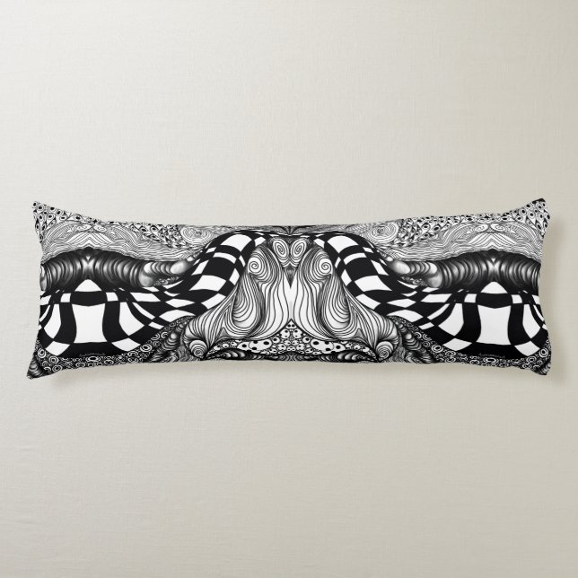 Abstract black and white line tangle body cushion (Front)