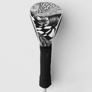 Abstract black and white line tangle golf head cover