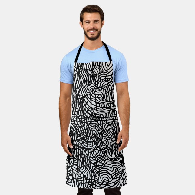 Abstract Black and White Lines Pattern Apron (Worn)