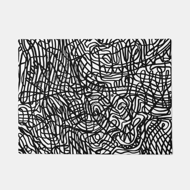 Abstract Black and White Lines Pattern Doormat (Front)