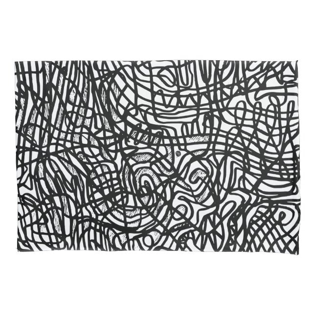 Abstract Black and White Lines Pattern Pillowcase (Front)