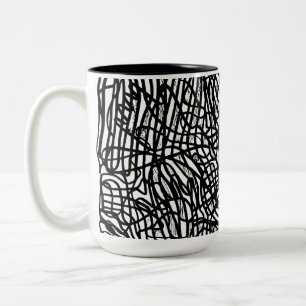 Abstract Black and White Lines Pattern Two-Tone Coffee Mug