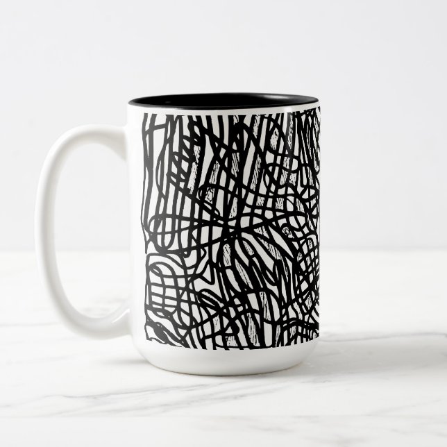 Abstract Black and White Lines Pattern Two-Tone Coffee Mug (Left)