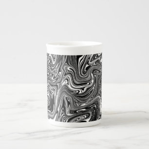 Abstract Black and White Liquid Marble Bone China Mug