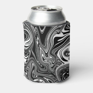 Abstract Black and White Liquid Marble Can Cooler