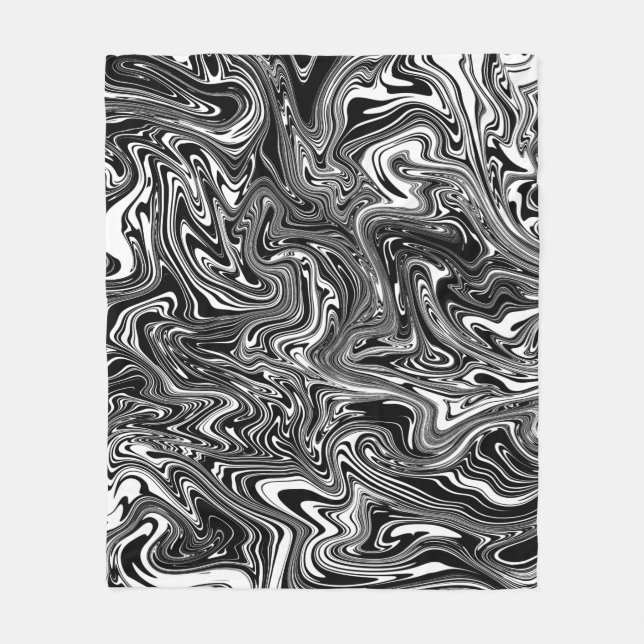 Abstract Black and White Liquid Marble Fleece Blanket (Front)