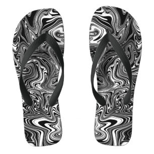 Abstract Black and White Liquid Marble Jandals