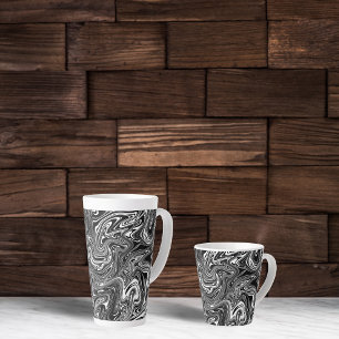 Abstract Black and White Liquid Marble Latte Mug