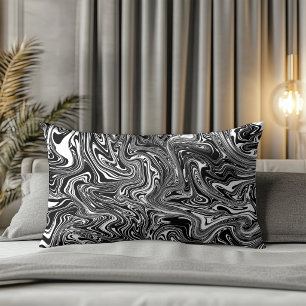Abstract Black and White Liquid Marble Lumbar Cushion