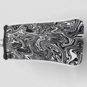 Abstract Black and White Liquid Marble Pattern Golf Head Cover