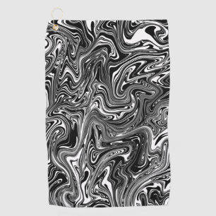 Abstract Black and White Liquid Marble Pattern Golf Towel
