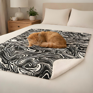 Abstract Black and White Liquid Marble Sherpa Blanket