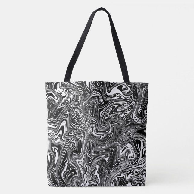 Abstract Black and White Liquid Marble Tote Bag (Front)