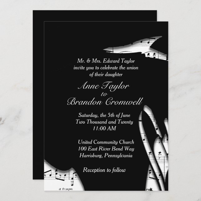 Abstract Black and White Music Wedding Invitation (Front/Back)