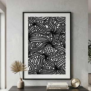 Abstract Black and White Organic Line Art Doodle Poster