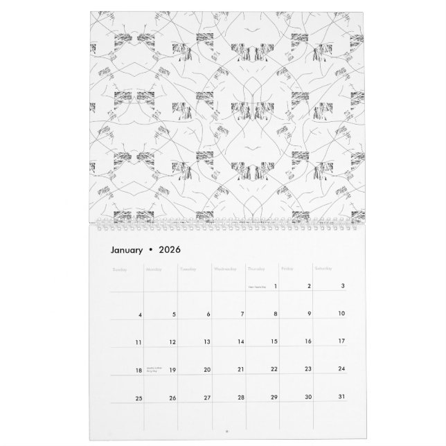 Abstract black and white pattern with repeating, s calendar (Jan 2026)