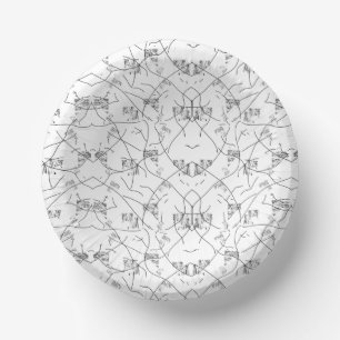 Abstract black and white pattern with repeating, s paper plate