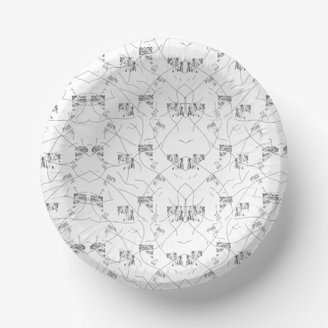 Abstract black and white pattern with repeating, s paper plate (Front)