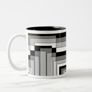 Abstract Black and White Rectangles Two-Tone Coffee Mug
