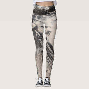 Abstract Black and White Sand Textures with Rocks  Leggings