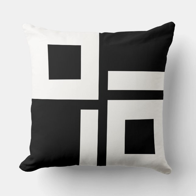 Abstract Black and White Squares & Stripes Cushion (Front)