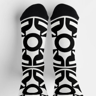 Abstract Black-and-White Symbolic Geometric Socks
