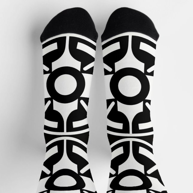Abstract Black-and-White Symbolic Geometric Socks (Top)