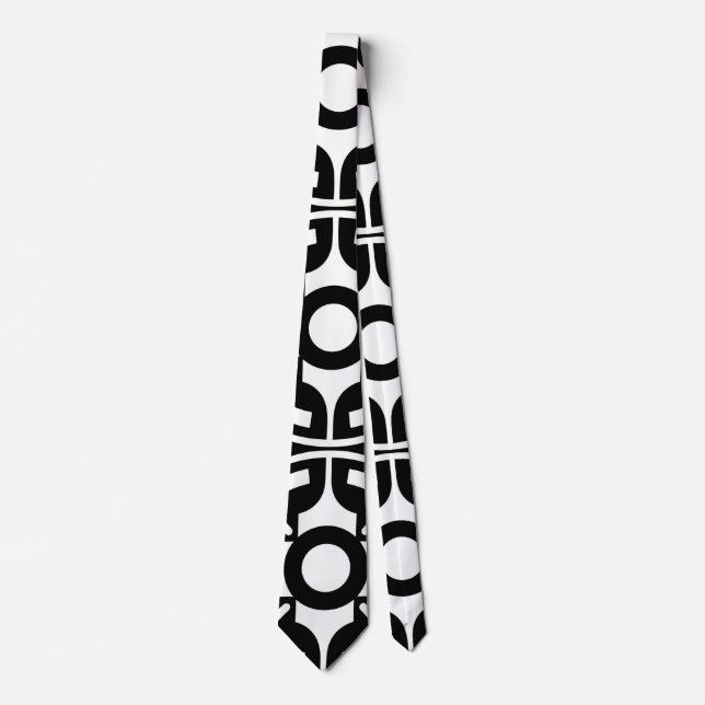 Abstract Black-and-White Symbolic Geometric Tie (Front)