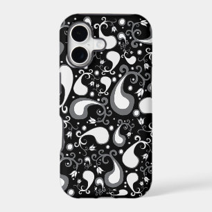 Abstract black and white Tulip Paisley Floral