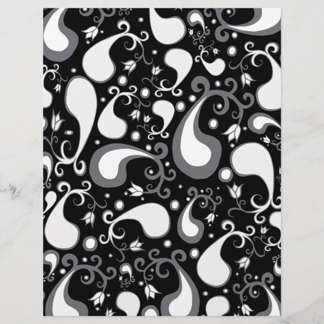 Abstract black and white Tulip Paisley Floral (Front)