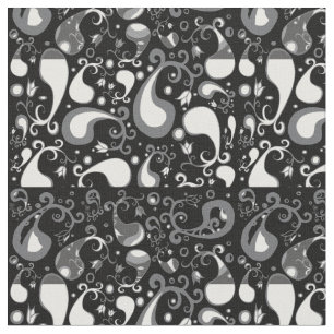 Abstract black and white Tulip Paisley Floral Fabric