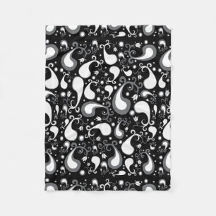 Abstract black and white Tulip Paisley Floral Fleece Blanket
