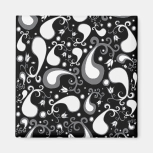 Abstract black and white Tulip Paisley Floral Magnet