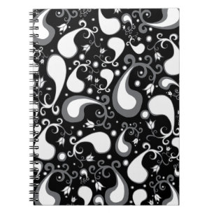 Abstract black and white Tulip Paisley Floral Spiral Notebook