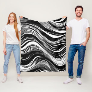 Abstract Black and White Wave Fleece Blanket