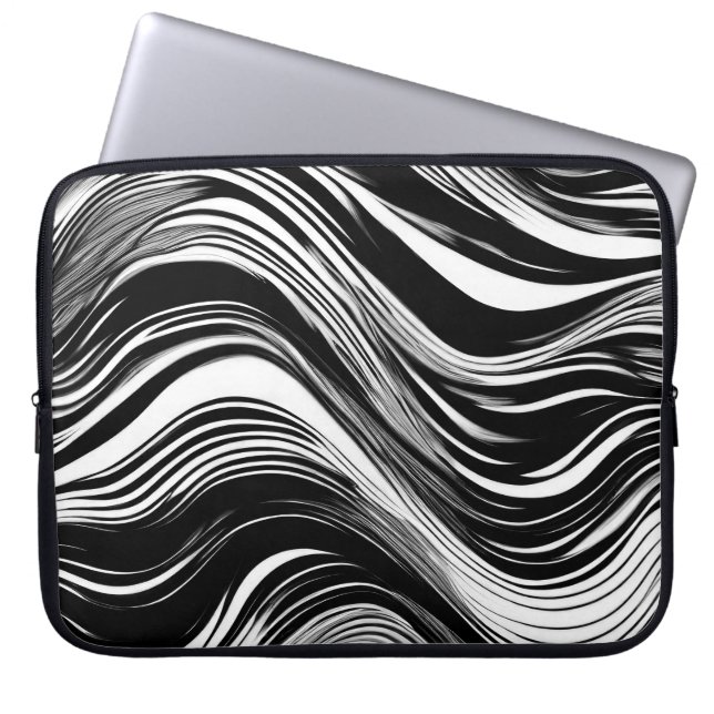 Abstract Black and White Wave Laptop Sleeve (Front)
